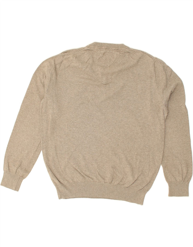 TOMMY HILFIGER Mens V-Neck Jumper Sweater Medium Beige Cotton | Vintage Tommy Hilfiger | Thrift | Second-Hand Tommy Hilfiger | Used Clothing | Messina Hembry 