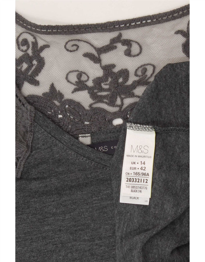 Marks & Spencer Womens Blouse Top UK 14 Large Grey Floral Polyester