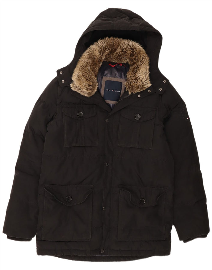 Tommy Hilfiger Mens Hooded Padded Coat UK 42 XL Black Polyester