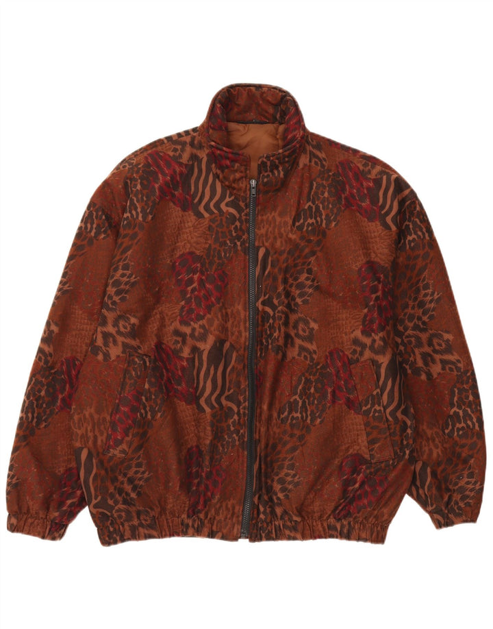 Vintage Womens Oversized Bomber Jacket UK 14 Large Brown Animal Print