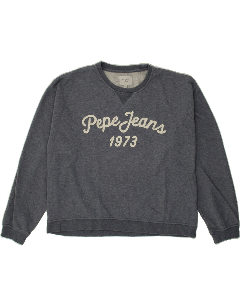 PEPE JEANS Womens Graphic Sweatshirt Jumper UK 16 Large Navy Blue Cotton Vintage PEPE Jeans and Second-Hand PEPE Jeans from Messina Hembry 