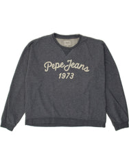 PEPE JEANS Womens Graphic Sweatshirt Jumper UK 16 Large Navy Blue Cotton