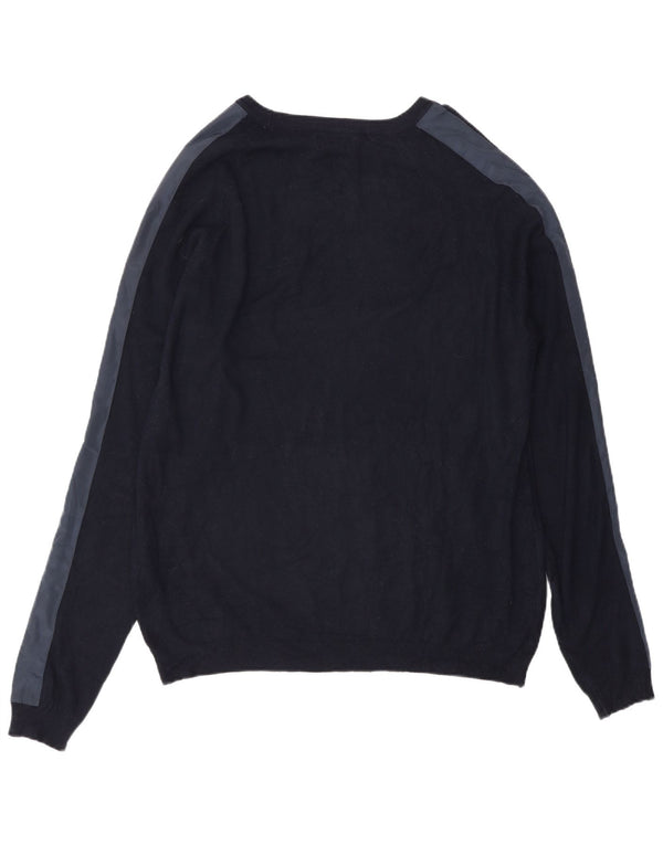 Zara Mens Boat Neck Jumper Sweater XL Navy Blue Colourblock