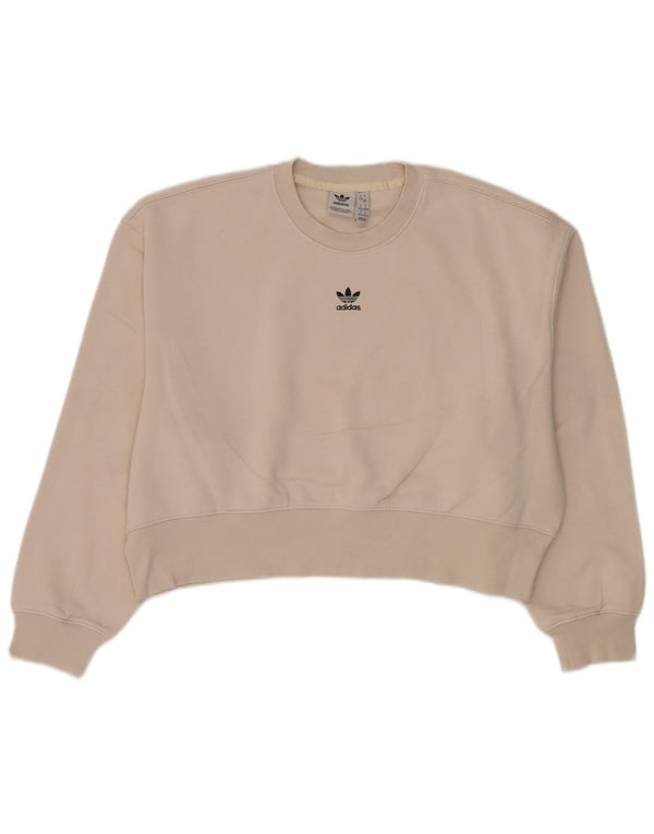 Adidas Womens Oversized Sweatshirt Jumper UK 8/10 Small Beige Cotton