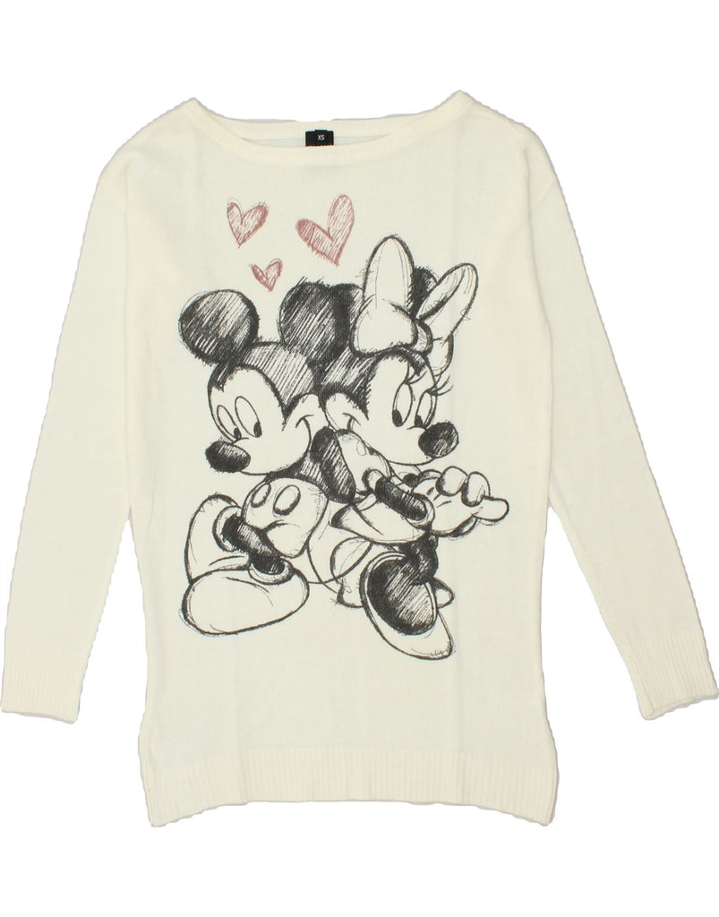 TERRANOVA Womens Disney Graphic Boat Neck Jumper Sweater UK 6 XS Off White | Vintage Terranova | Thrift | Second-Hand Terranova | Used Clothing | Messina Hembry 