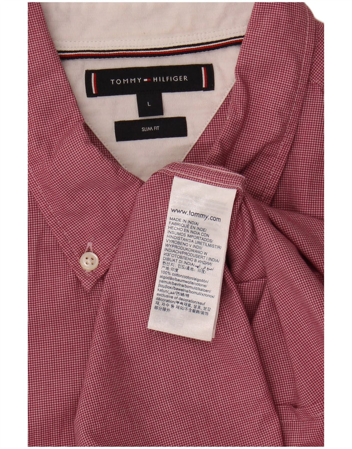 TOMMY HILFIGER Mens Slim Fit Shirt Large Pink Gingham Cotton