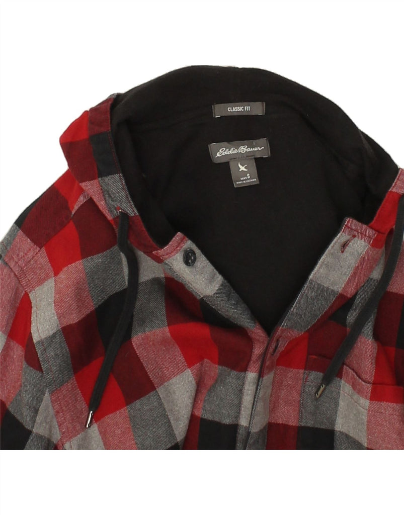 EDDIE BAUER Mens Overshirt Hooded Flannel Shirt Small Red Check Cotton | Vintage Eddie Bauer | Thrift | Second-Hand Eddie Bauer | Used Clothing | Messina Hembry 