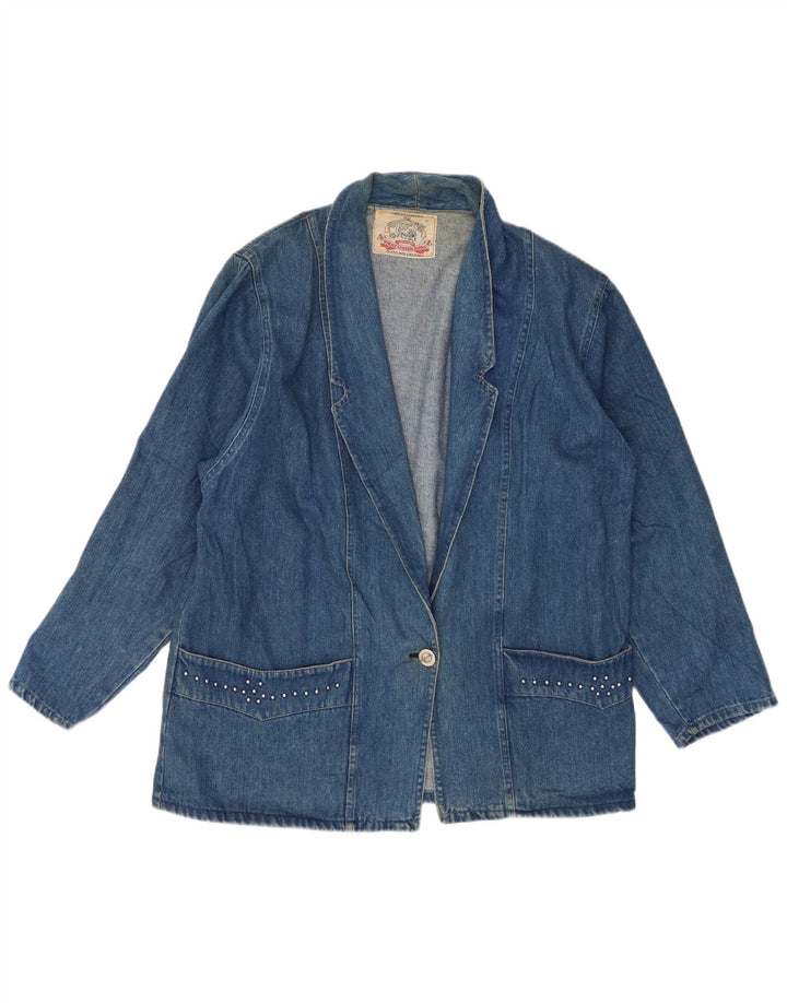 VINTAGE Womens Denim 1 Button Blazer Jacket UK 16 Large Blue