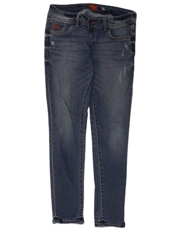 Superdry Womens Distressed Skinny Jeans W32 L30 Blue Cotton