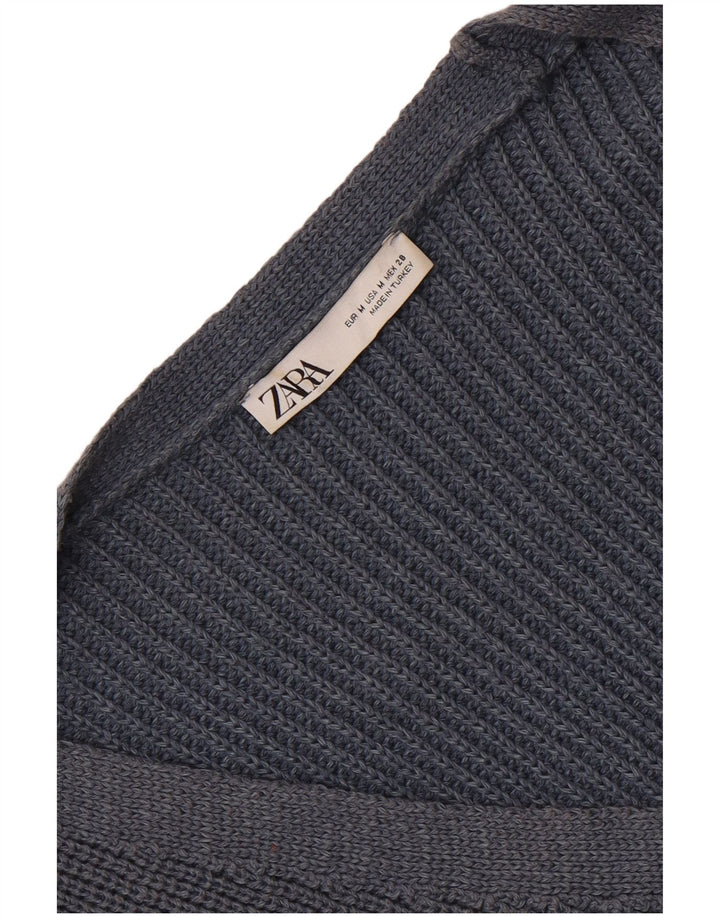 Zara Womens Crop Cardigan Sweater UK 14 Medium Navy Blue