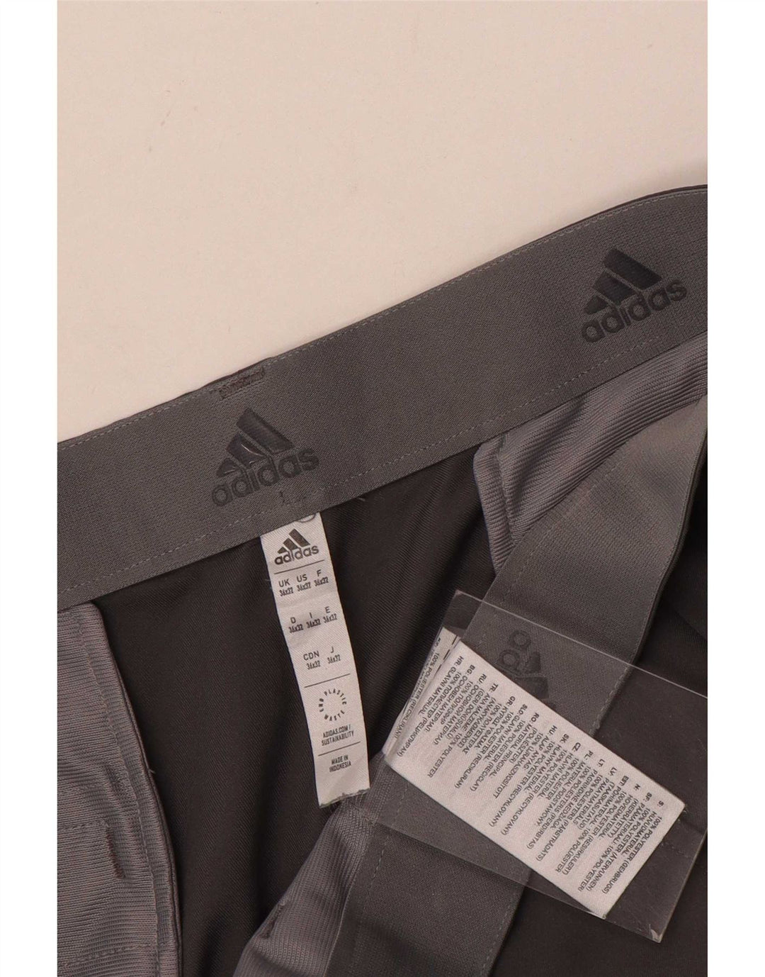 Adidas Mens Straight Chino Trousers W36 L32 Grey Polyester