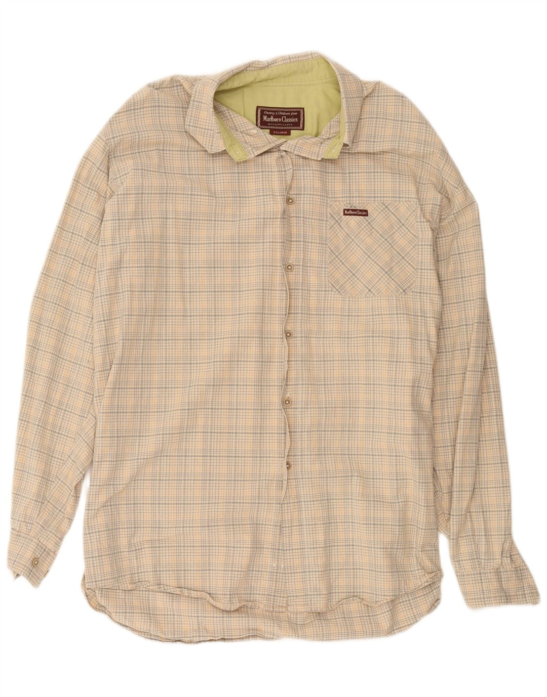 Marlboro Classics Mens Shirt 2XL Beige Check Cotton