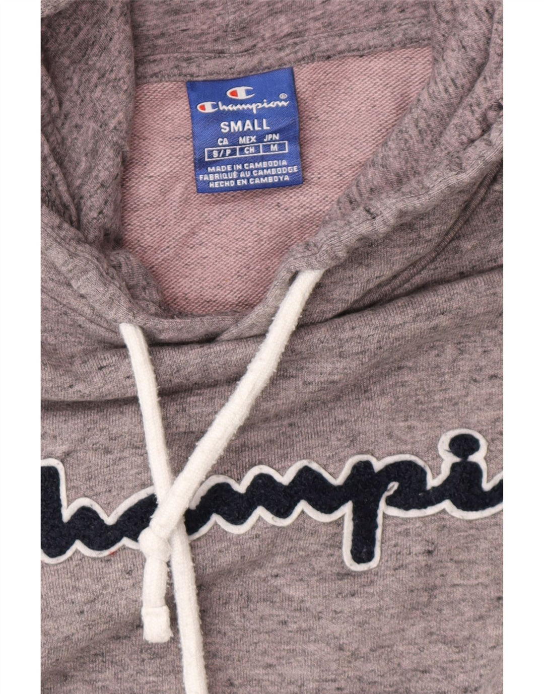 Champion Womens Oversized Graphic Hoodie Jumper UK 10 Small Grey Flecked