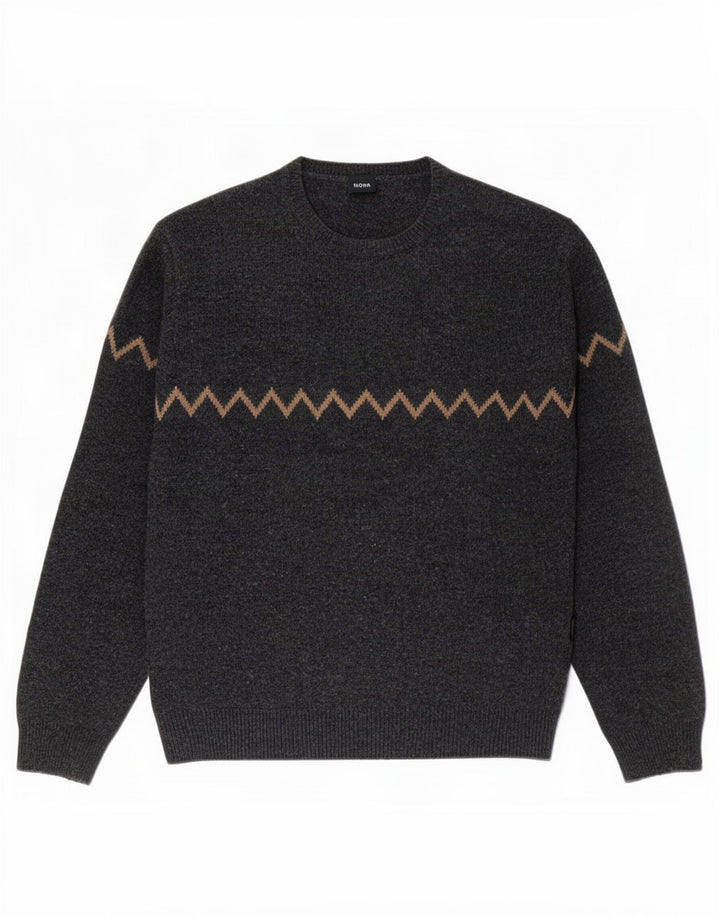 Hugo Boss Mens Crew Neck Jumper Sweater IT 50 Medium Grey Geometric Wool
