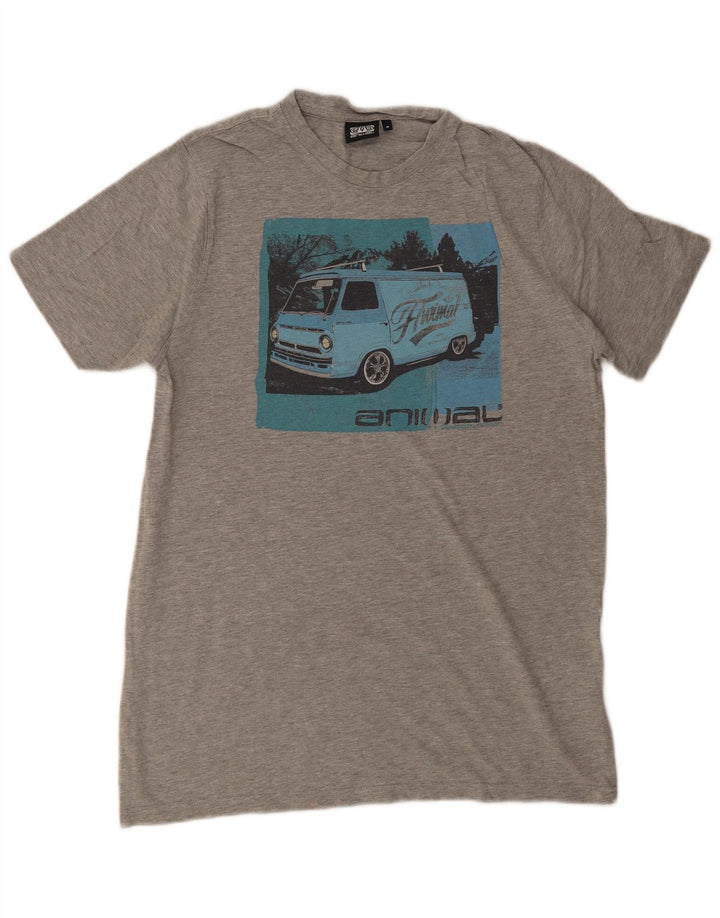 ANIMAL Mens Graphic T-Shirt Top Medium Grey Cotton