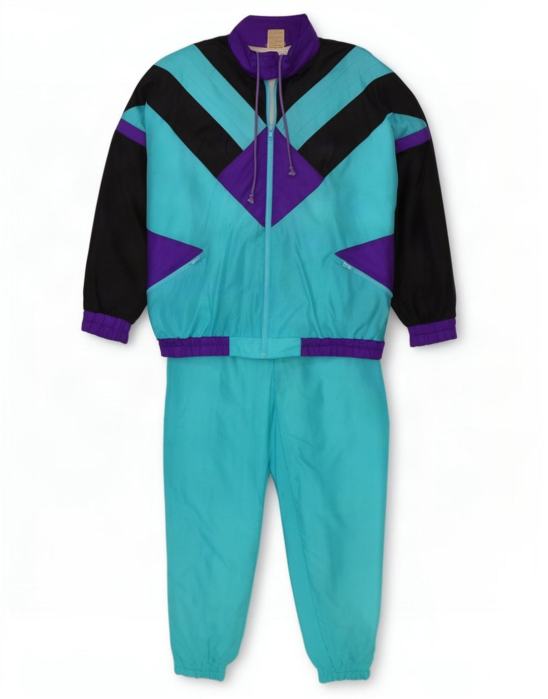 Vintage Mens Full Tracksuit XL Blue Colourblock Polyamide Retro