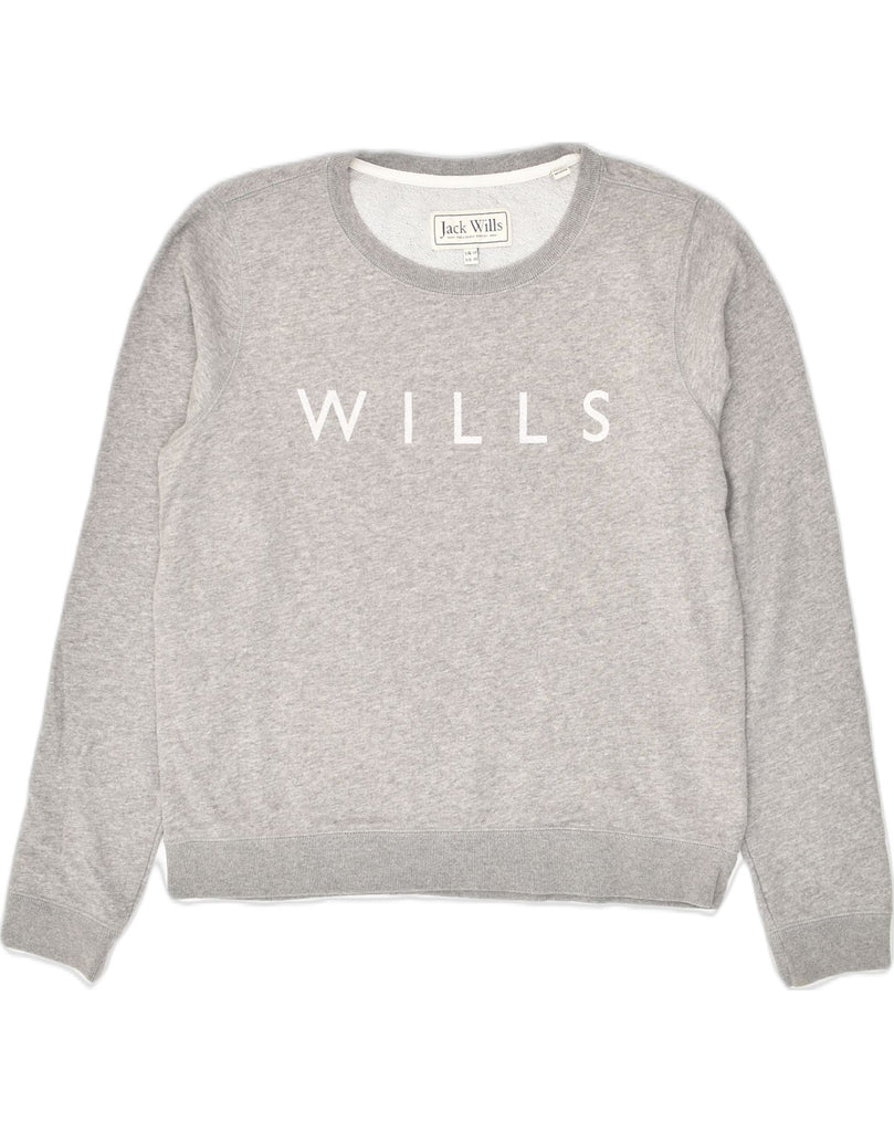 JACK WILLS Womens Graphic Sweatshirt Jumper UK 14 Large  Grey Cotton | Vintage Jack Wills | Thrift | Second-Hand Jack Wills | Used Clothing | Messina Hembry 