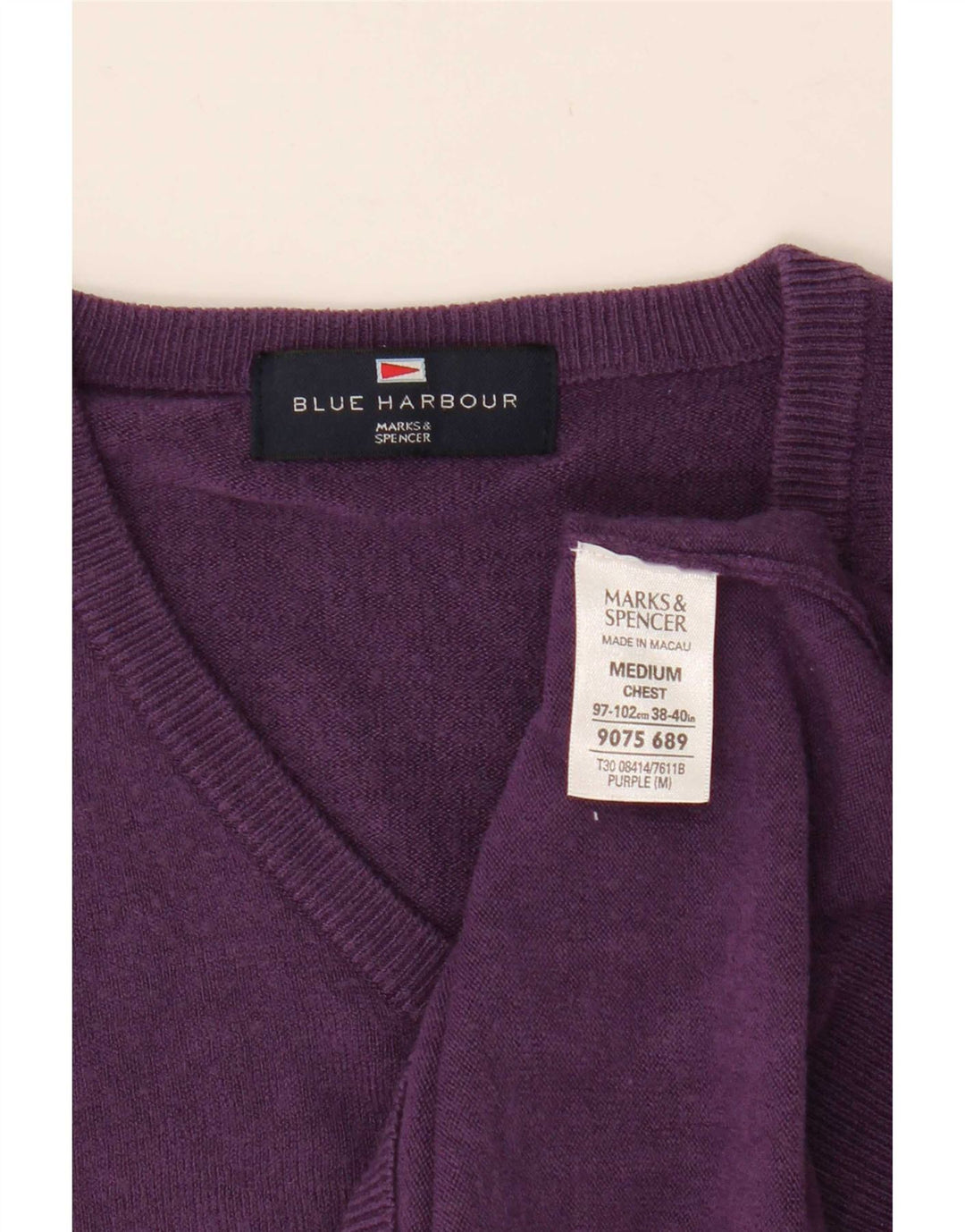 Marks & Spencer Mens Blue Harbour V-Neck Jumper Sweater Medium Purple