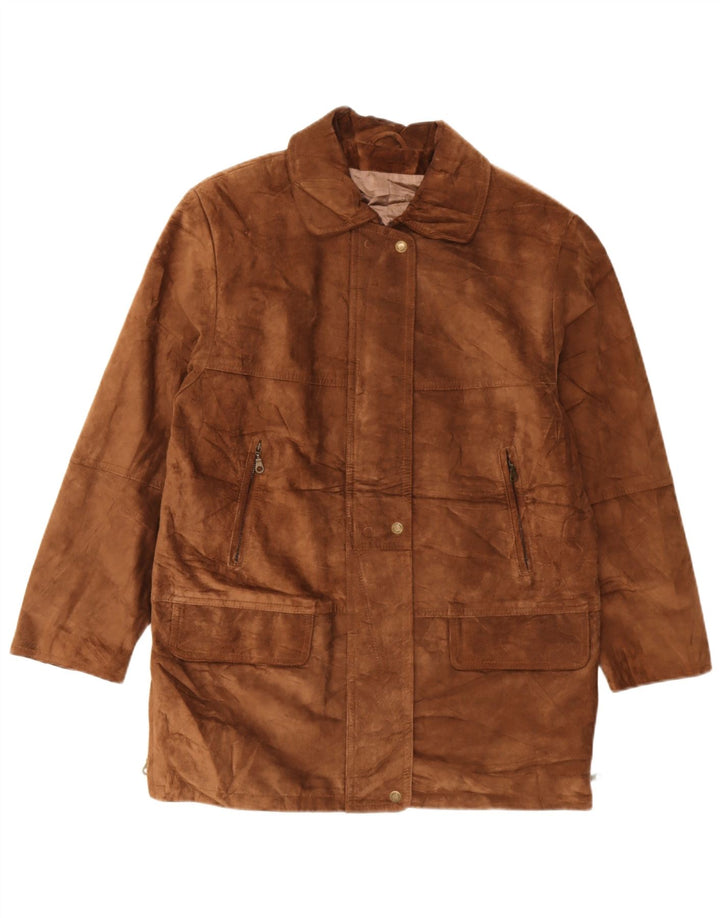 Sauria  Womens Suede Overcoat EU 44 XL Brown Leather