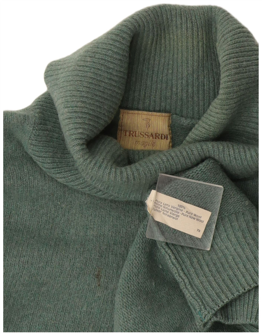 Trussardi Mens Roll Neck Jumper Sweater Medium Green Wool