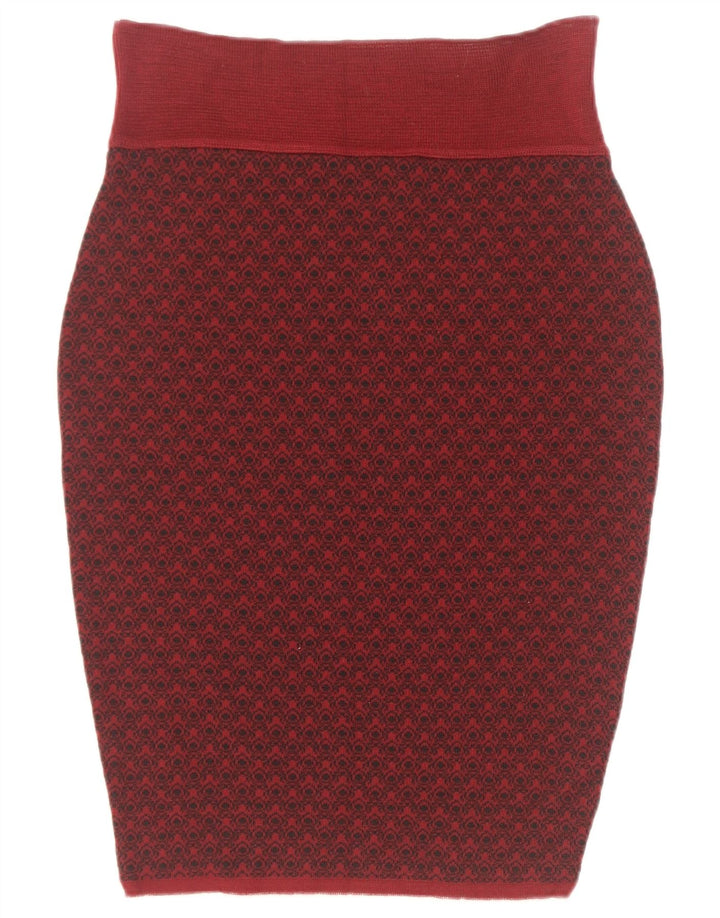 Sevres Womens Abstract Pattern Pencil Skirt IT 44 Medium W28 Burgundy Wool