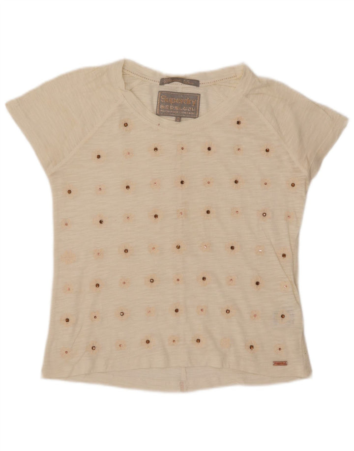 SUPERDRY Womens T-Shirt Top UK 10 Small White Cotton