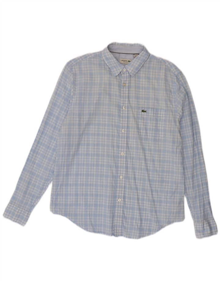 Lacoste Mens Regular Fit Shirt Size 42 Large Blue Check Cotton