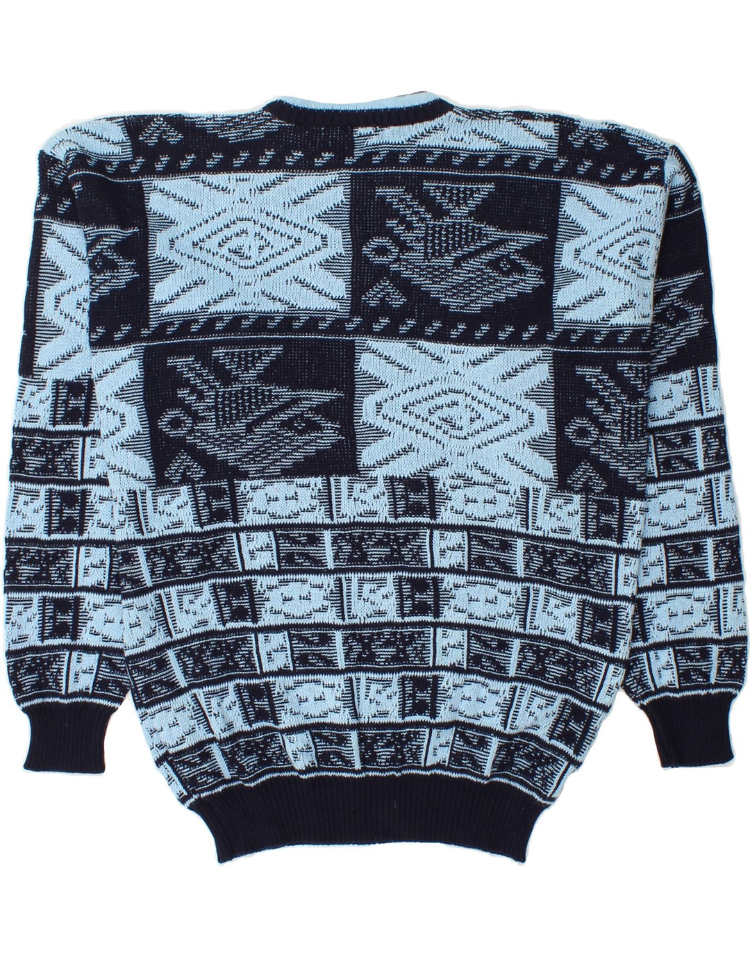 MONELLO Mens Crew Neck Jumper Sweater IT 52 Large Blue Fair Isle Cotton Vintage Monello and Second-Hand Monello from Messina Hembry 