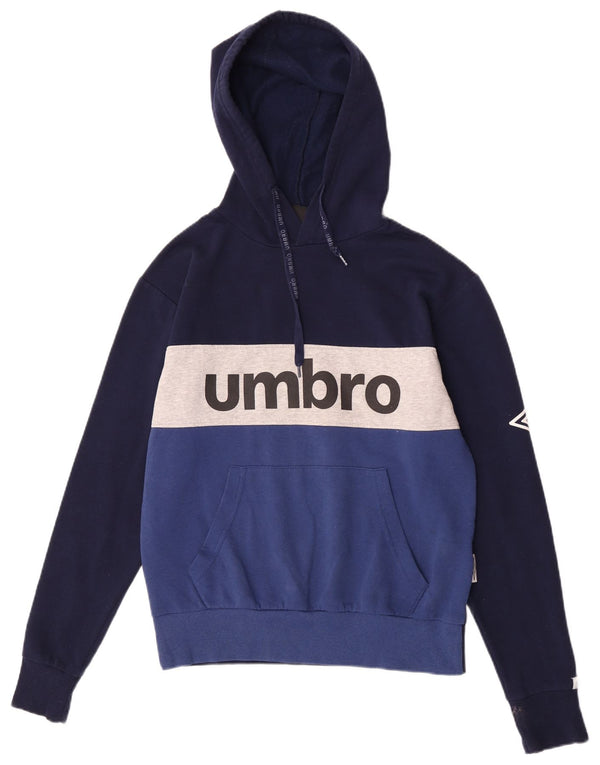 Umbro Mens Graphic Hoodie Jumper Medium Navy Blue Colourblock Cotton