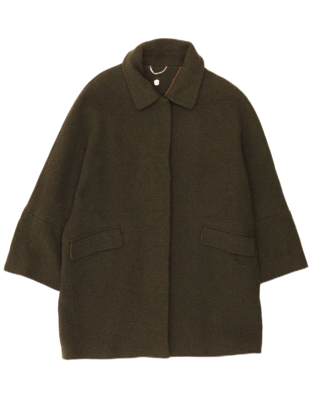 Massimo Dutti Womens Oversized Overcoat UK 10 Small Khaki Wool