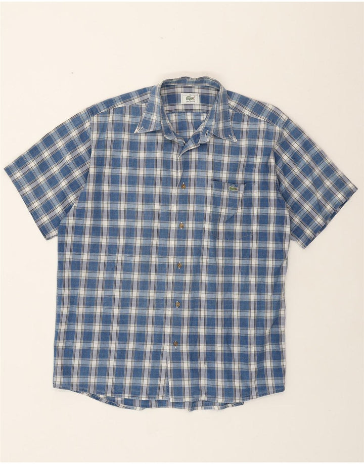 LACOSTE Mens Short Sleeve Shirt Size 40 Medium Blue Check