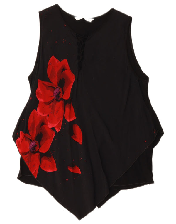 Desigual Womens Graphic Sleeveless Blouse Top UK 14 Large Black Floral