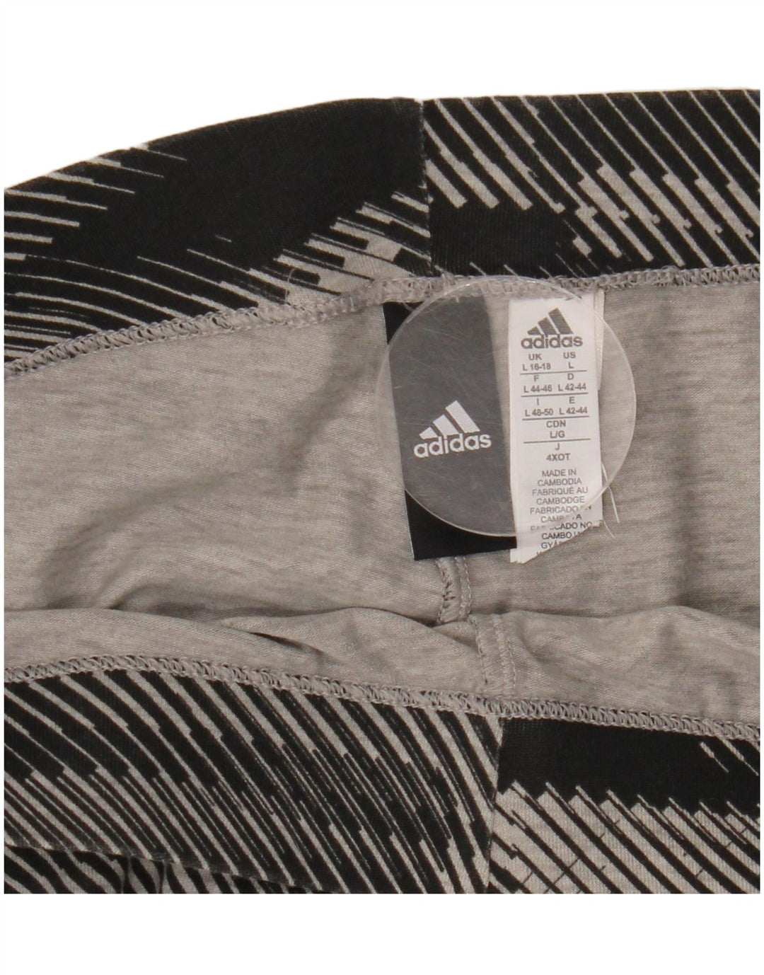 ADIDAS Womens Graphic Leggings UK 16/18 Large  Black Striped Cotton