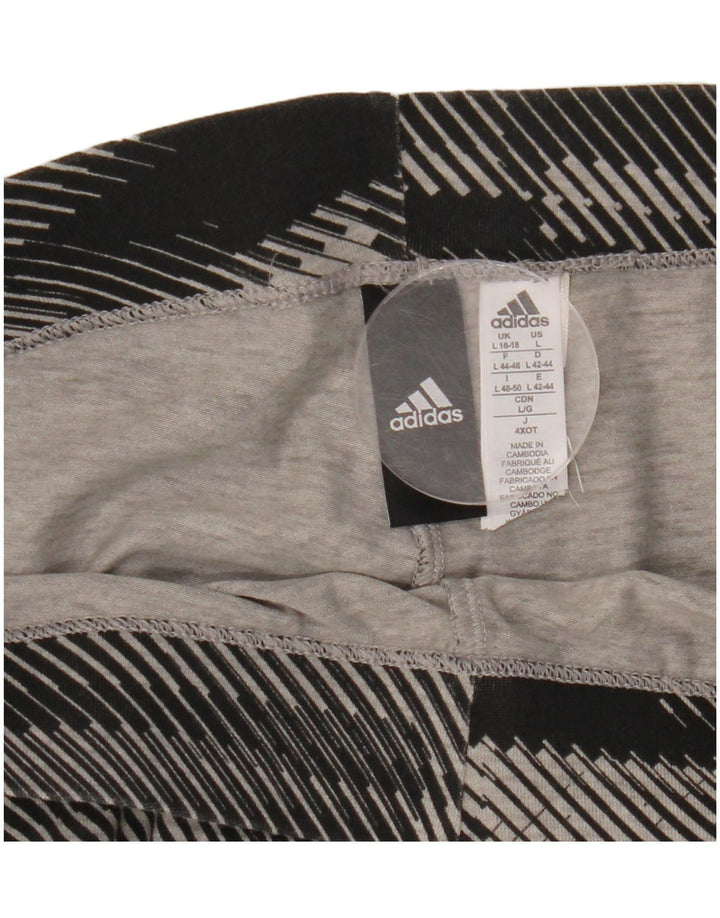 ADIDAS Womens Graphic Leggings UK 16/18 Large  Black Striped Cotton