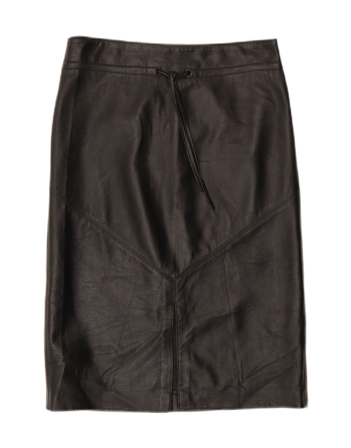 Vintage Womens Leather Skirt IT 44 Medium W30 Black Leather