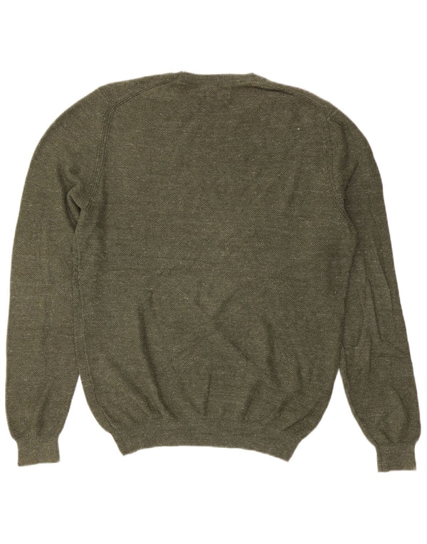 Massimo Dutti Mens Crew Neck Jumper Sweater Large Khaki Cotton