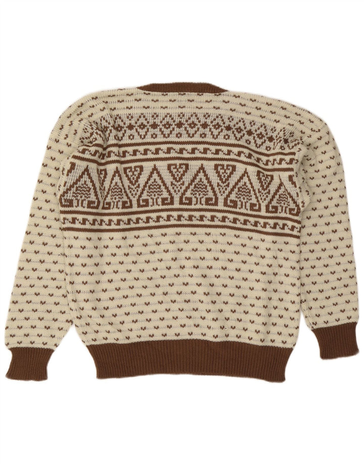 C & A Mens Crew Neck Jumper Sweater IT 48/50 Medium Beige Fair Isle