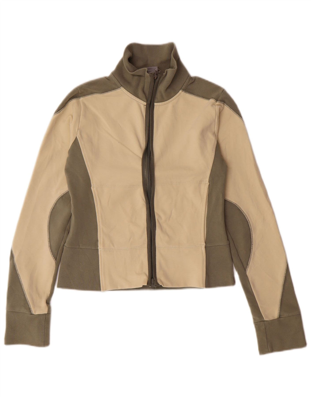 NIKE Womens Crop Tracksuit Top Jacket UK 8/10 Small Beige Colourblock