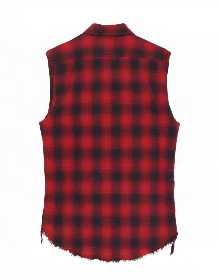 Zara Mens Sleeveless Regular Fit Flannel Shirt Medium Red Check