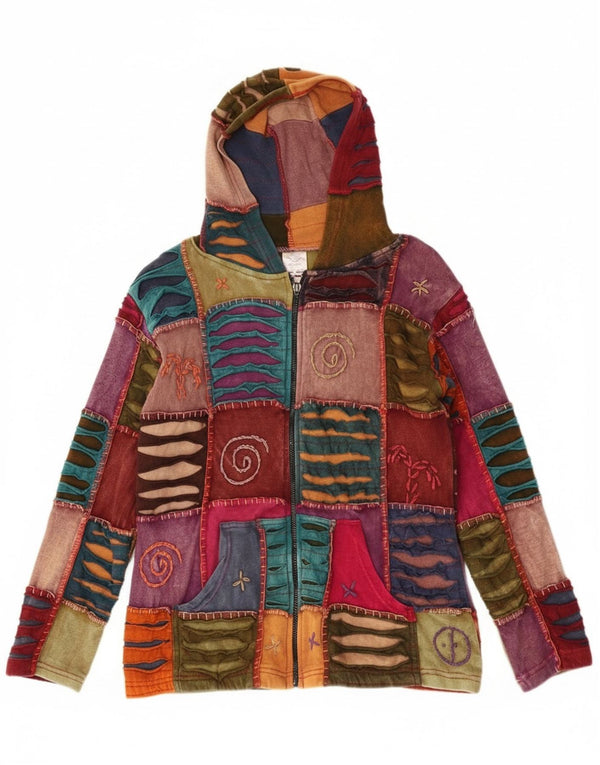 Vintage Womens Crazy Pattern Zip Hoodie Sweater UK 18 XL Multicoloured Bohe