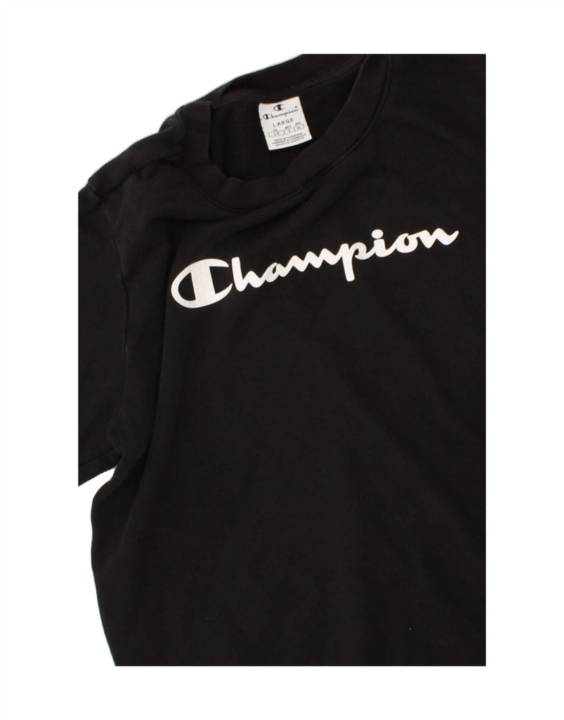 CHAMPION Womens Graphic Sweatshirt Jumper UK 14 Large Black Cotton | Vintage Champion | Thrift | Second-Hand Champion | Used Clothing | Messina Hembry 