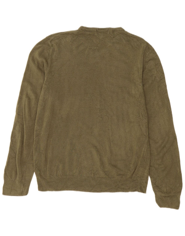 Marks & Spencer Mens Blue Harbour V-Neck Jumper Sweater XL Khaki Acrylic