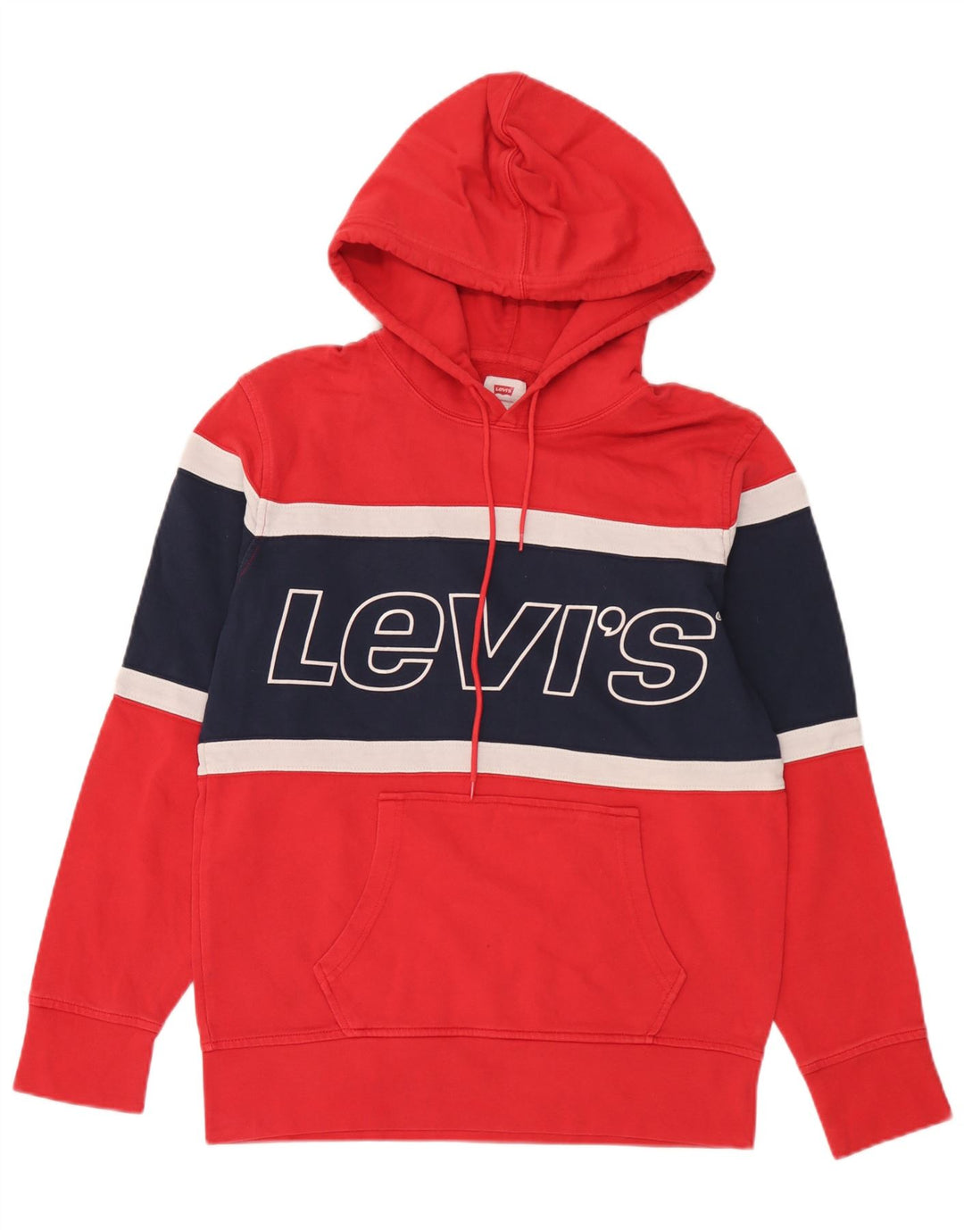 Levi's Mens Graphic Hoodie Jumper Small Red Colourblock Cotton