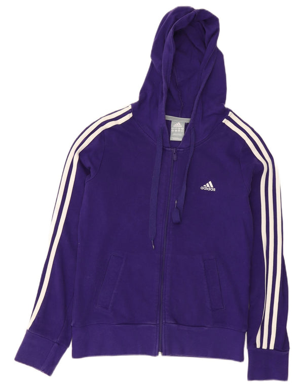 Adidas Womens Zip Hoodie Sweater UK 12 Medium Purple Cotton