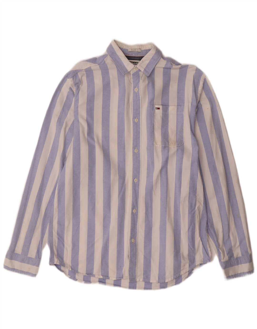 TOMMY HILFIGER Mens Relaxed Fit Shirt Small Blue Striped Cotton