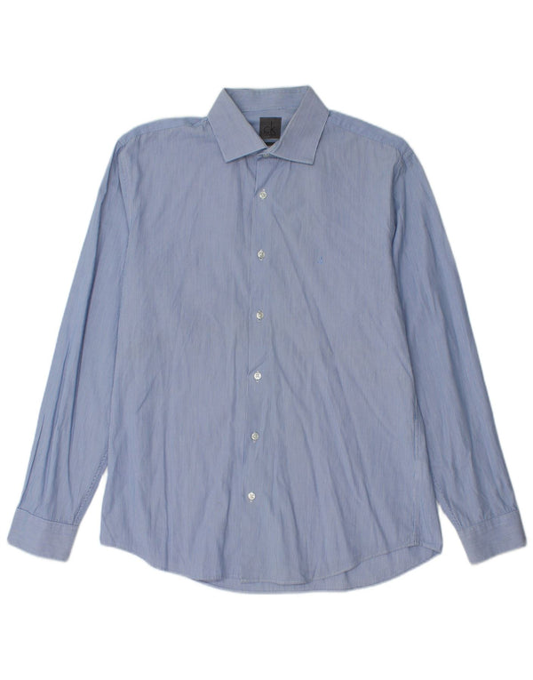 Calvin Klein Mens Fitted Shirt Size 40 15 3/4 Medium Blue Pinstripe