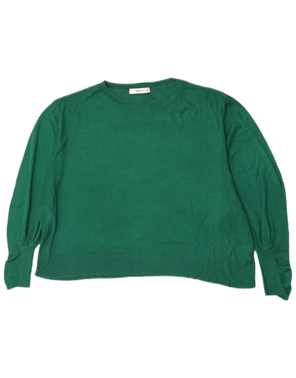Zara Womens Crop 3/4 Sleeve Boat Neck Jumper Sweater UK 14 Medium Green