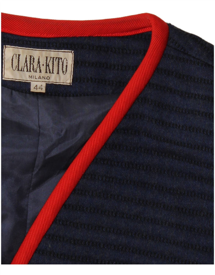 VINTAGE Womens 3 Button Blazer Jacket IT 44 Medium Navy Blue Striped