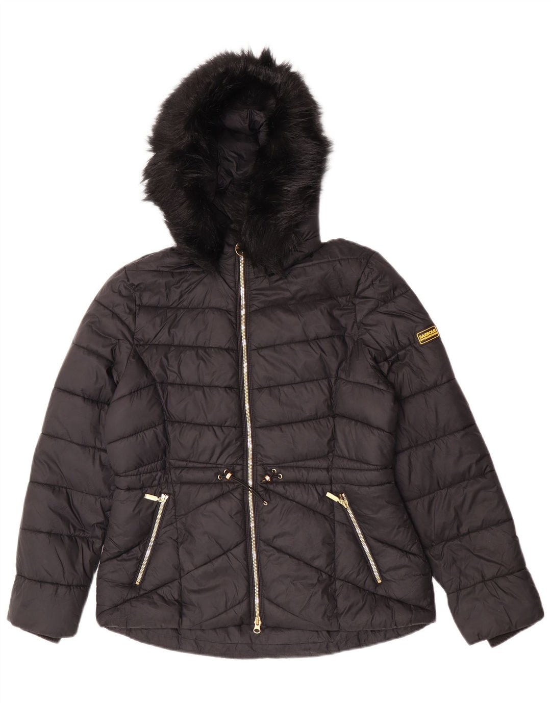 Barbour Womens Hooded Padded Jacket UK 14 Large Black Polyamide