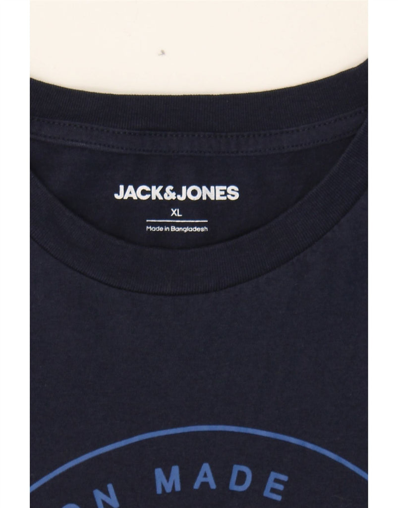 JACK & JONES Mens Graphic T-Shirt Top XL Navy Blue Cotton Vintage Jack & Jones and Second-Hand Jack & Jones from Messina Hembry 